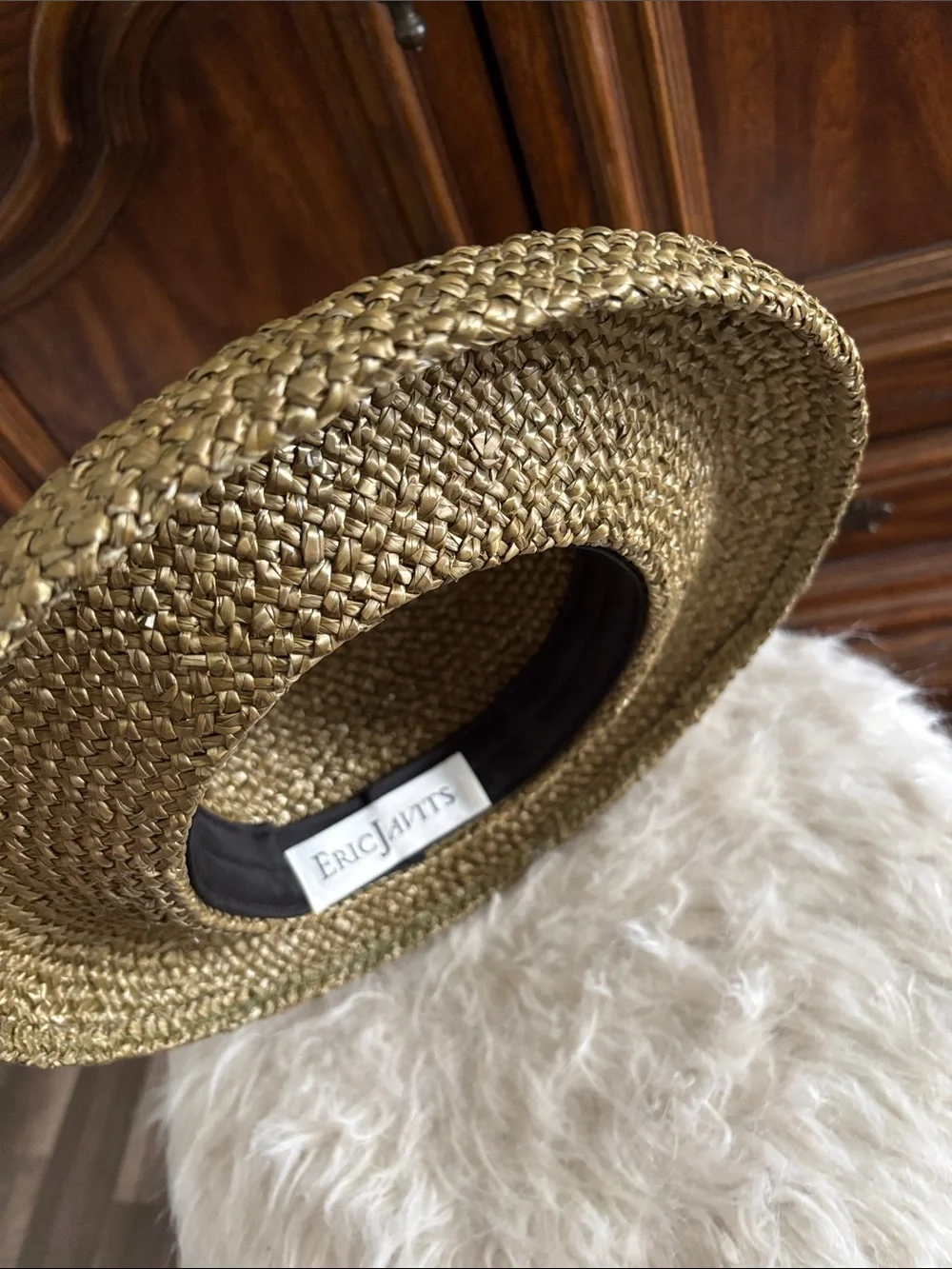 Vintage Eric Javits Green straw hat with gold leaf detail - Picture 13 of 16